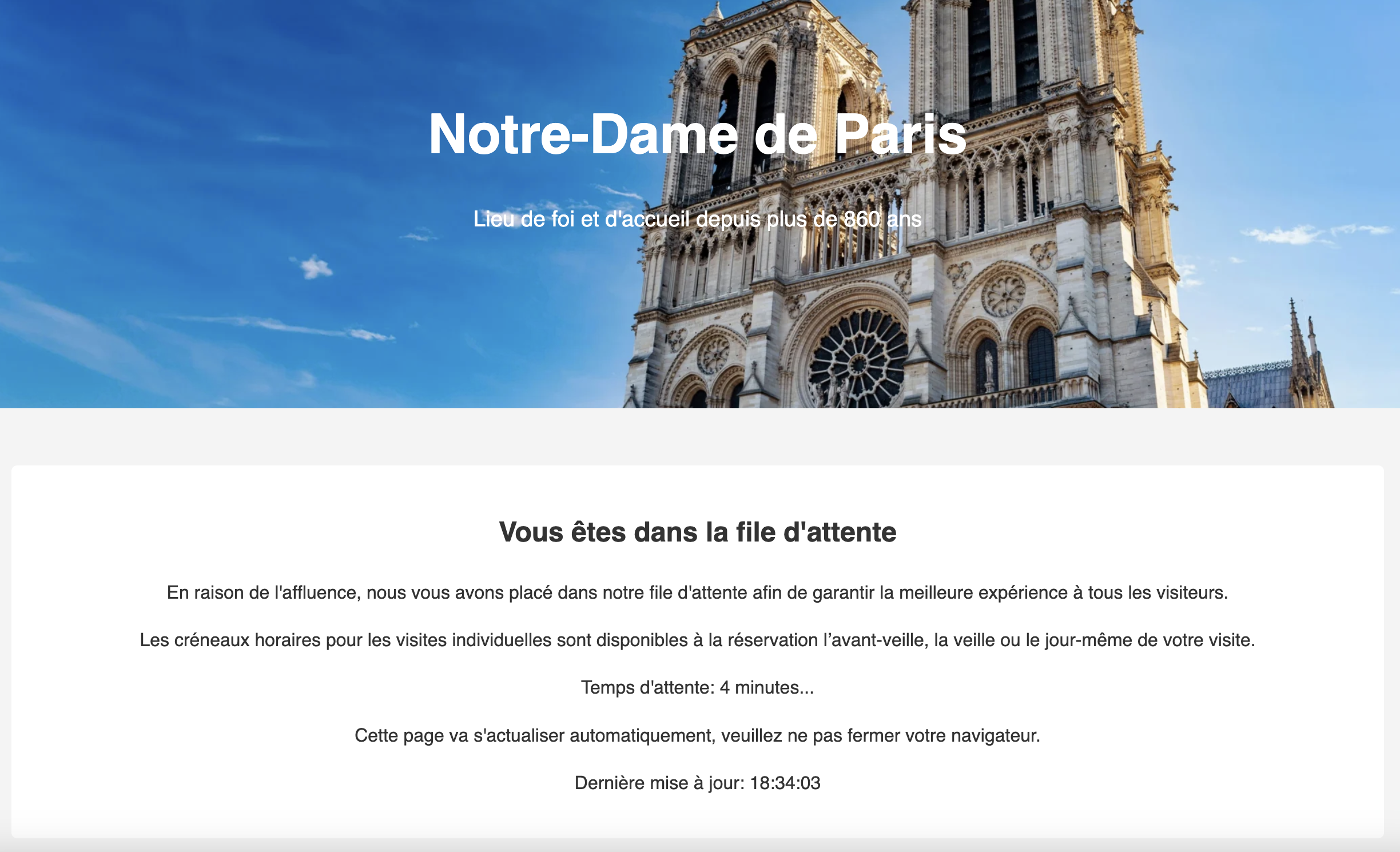 Problem de réservation de Notre-Dame de Paris